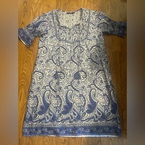 La plage tuckernuck Anthropologie revolve Blue White Paisley Cotton Shift Dress